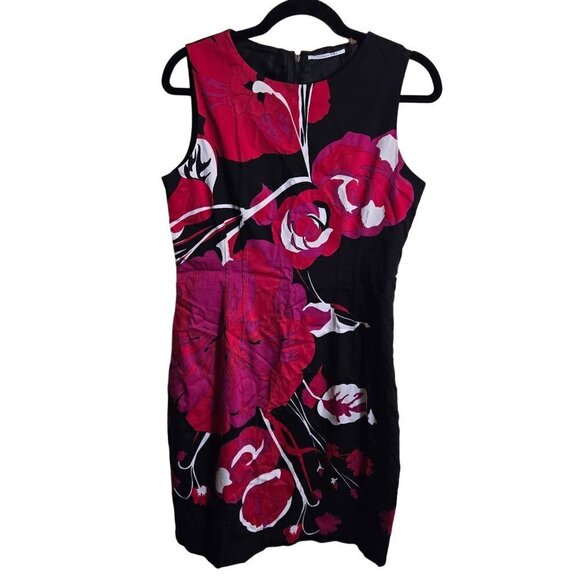 T Tahari Black/Pink/White Floral Shift Dress 6 - Picture 1 of 9